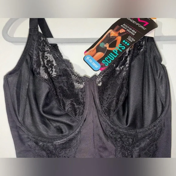 NWT Maidenform Black Lace-Trim Bodysuit Shaper - Picture 3 of 4